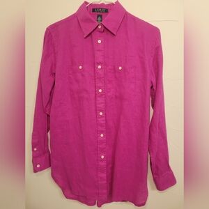 LAUREN RALPH LAUREN LINEN BUTTON DOWN Sz XS